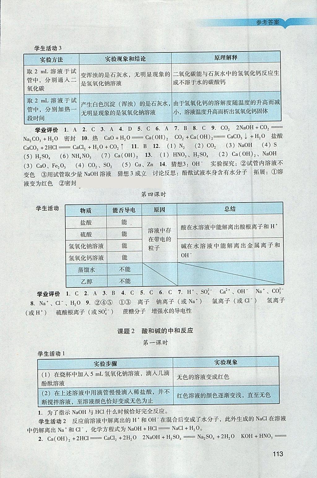 2018年陽光學業(yè)評價九年級化學下冊人教版 參考答案第10頁