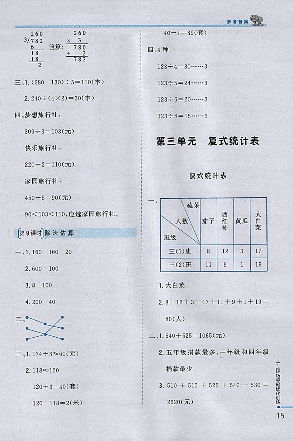 2018年1加1轻巧夺冠优化训练三年级数学下册人教版银版 参考答案第5页