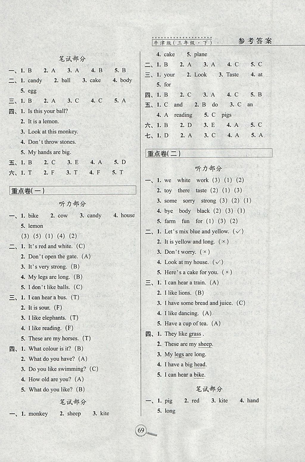 2018年15天巧奪100分三年級英語下冊牛津版 參考答案第5頁