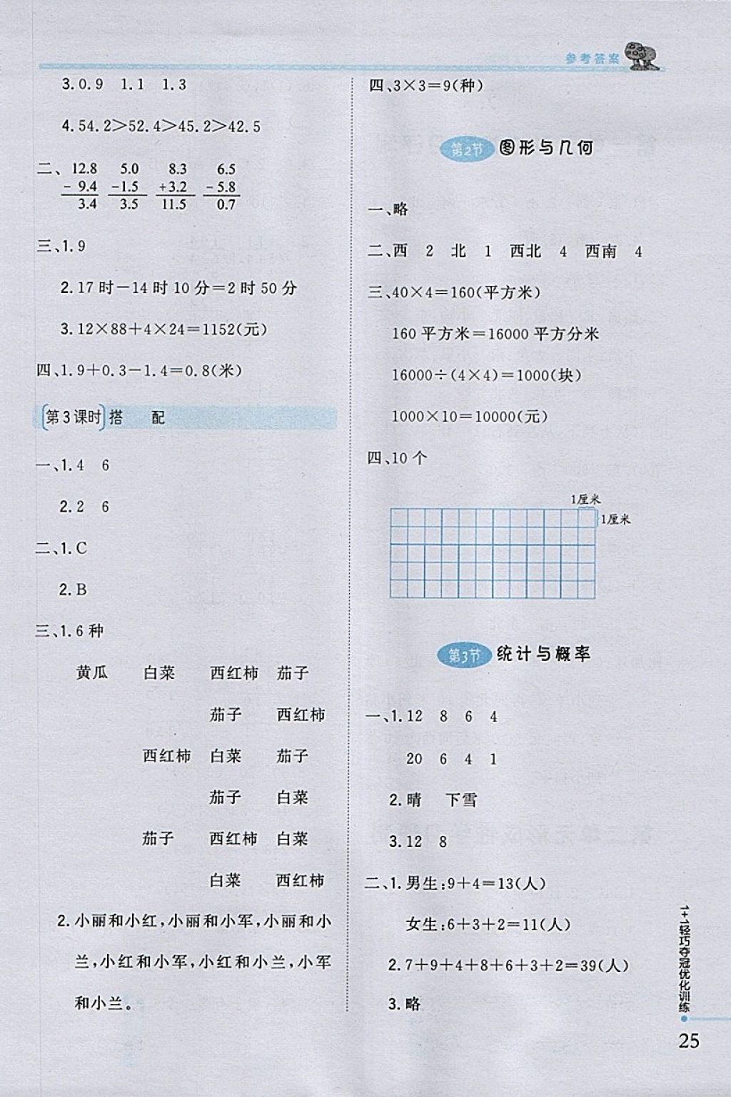 2018年1加1轻巧夺冠优化训练三年级数学下册人教版银版 参考答案第15页