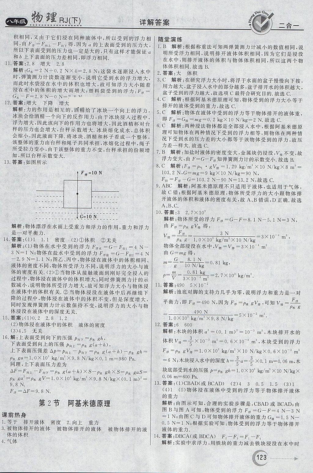 2018年红对勾45分钟作业与单元评估八年级物理下册人教版 参考答案第15页