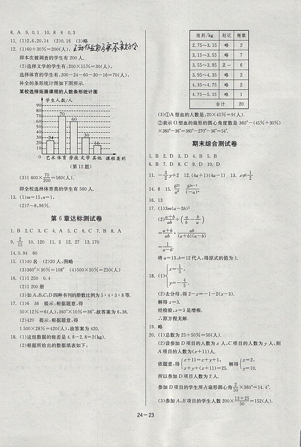 2018年課時訓(xùn)練七年級數(shù)學(xué)下冊浙教版 參考答案第23頁