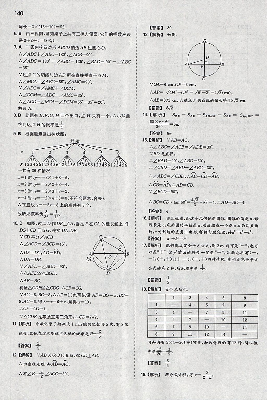 2018年一本初中数学九年级下册沪科版 参考答案第39页