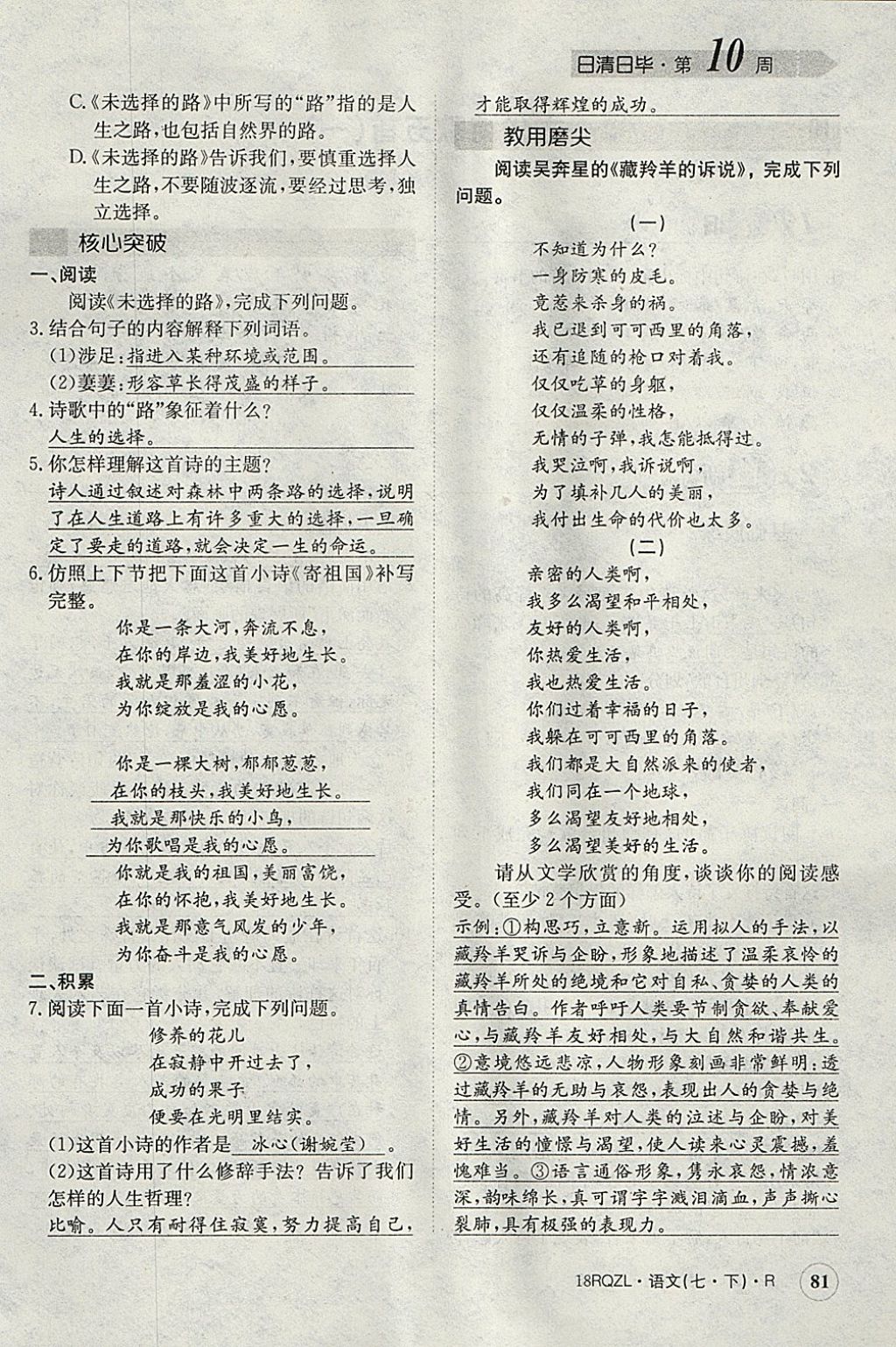 2018年日清周練限時(shí)提升卷七年級(jí)語(yǔ)文下冊(cè)人教版 參考答案第118頁(yè)