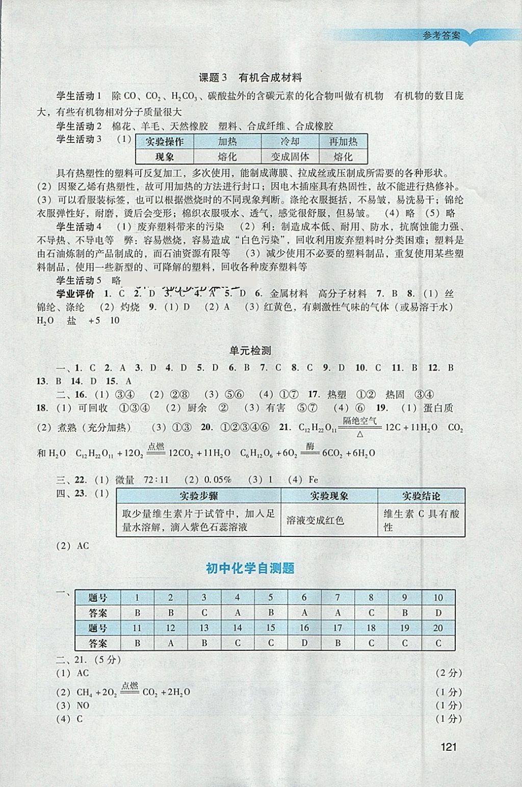 2018年陽光學(xué)業(yè)評價(jià)九年級化學(xué)下冊人教版 參考答案第18頁