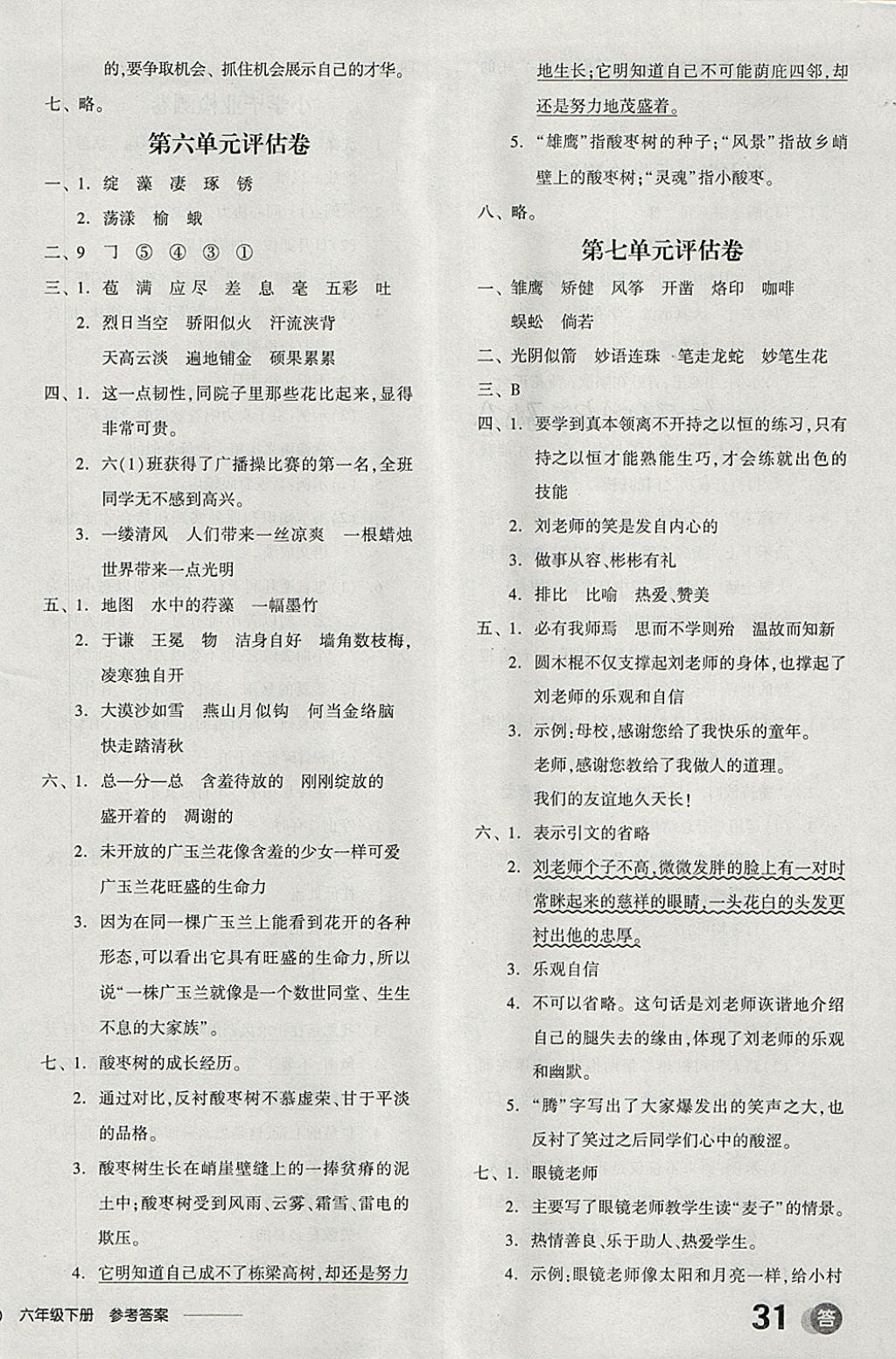 2018年全品學(xué)練考六年級(jí)語(yǔ)文下冊(cè)蘇教版 參考答案第20頁(yè)