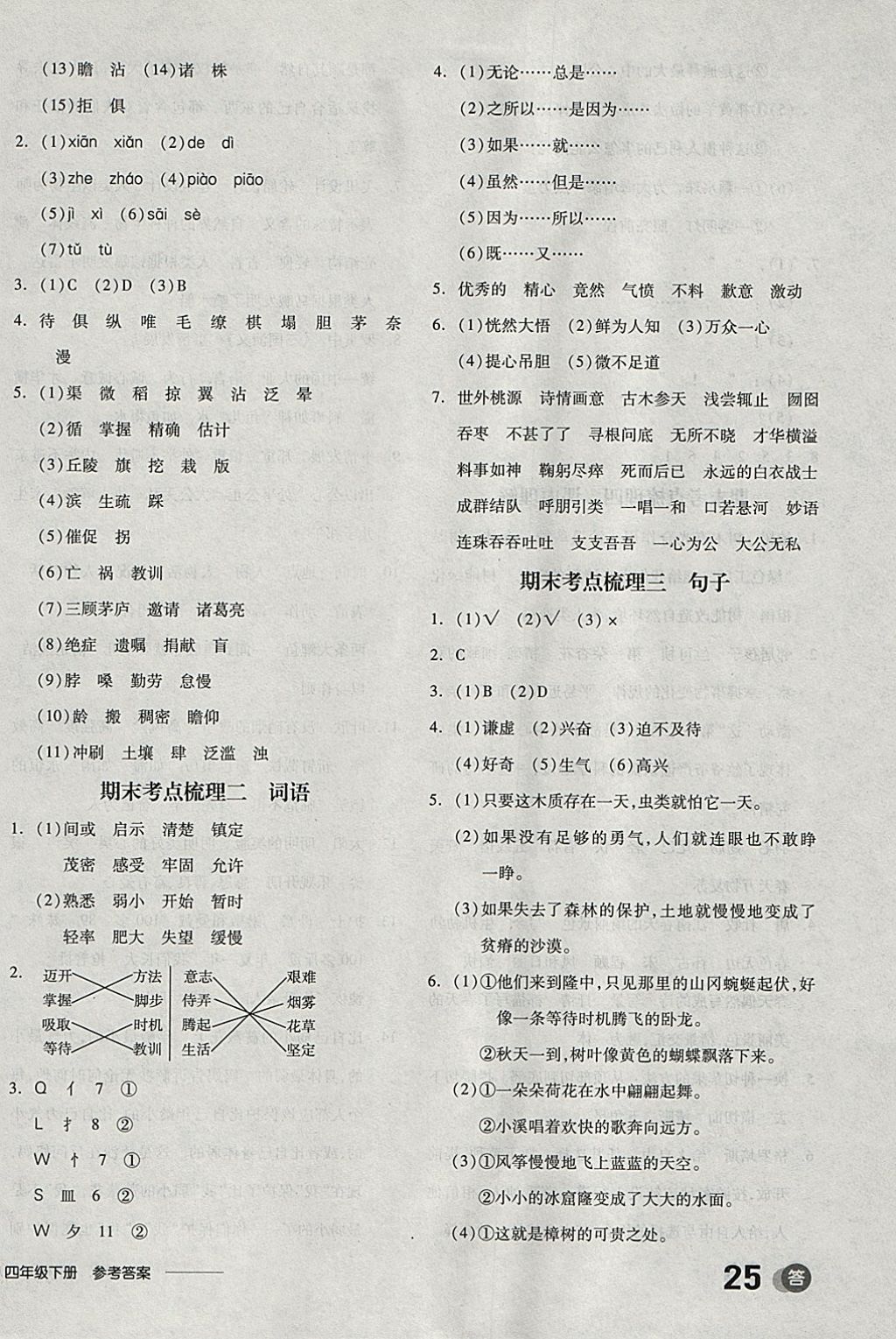 2018年全品学练考四年级语文下册苏教版 参考答案第17页