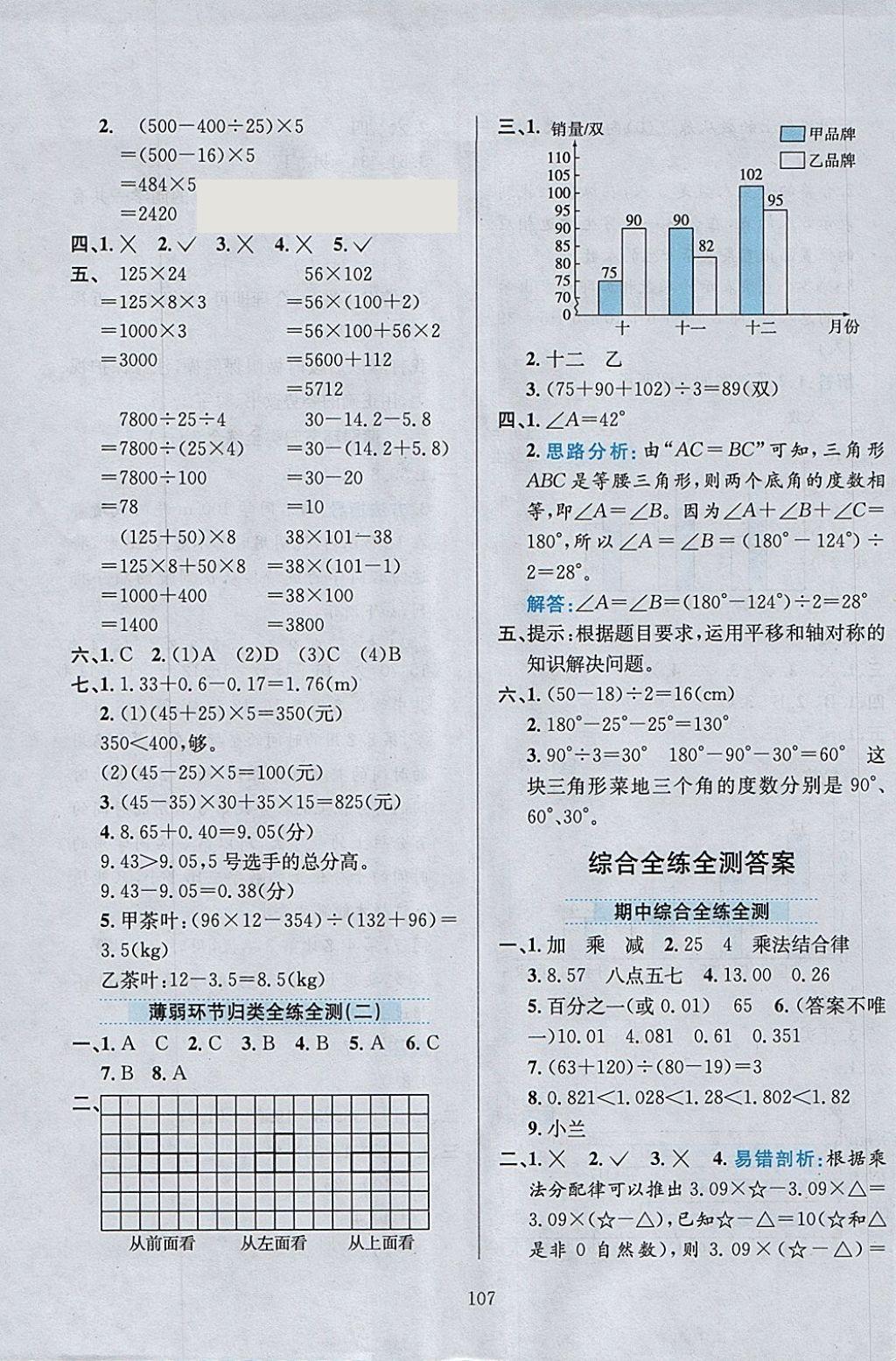 2018年小學(xué)教材全練四年級(jí)數(shù)學(xué)下冊(cè)人教版 參考答案第19頁