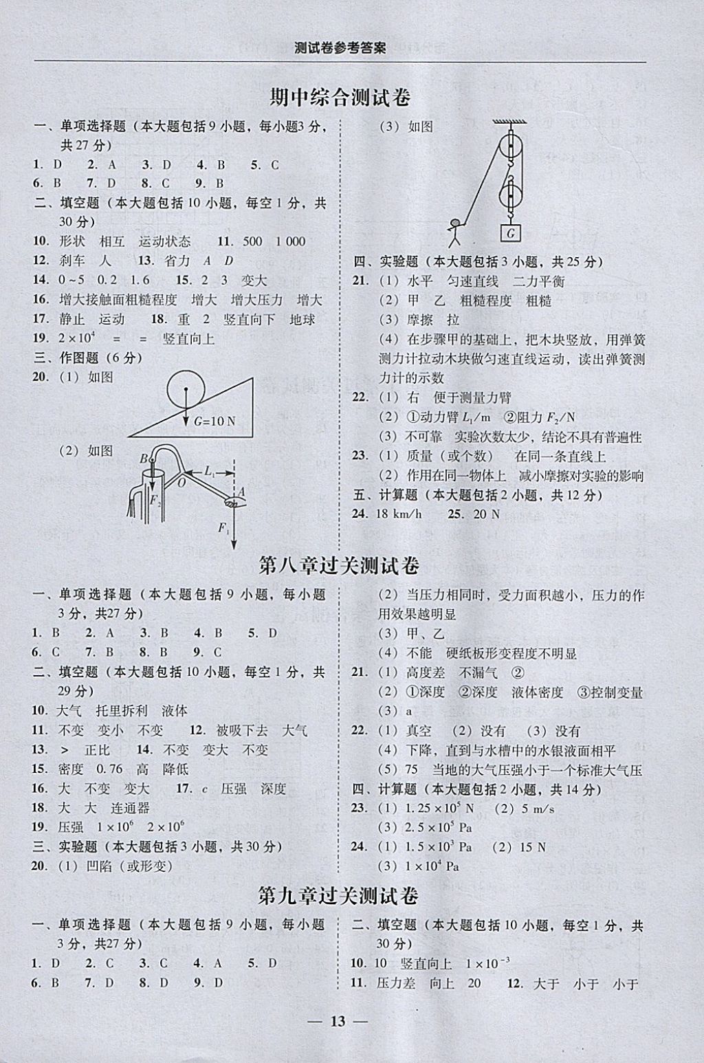 2018年易百分百分導(dǎo)學(xué)八年級(jí)物理下冊(cè)粵滬版 參考答案第13頁(yè)