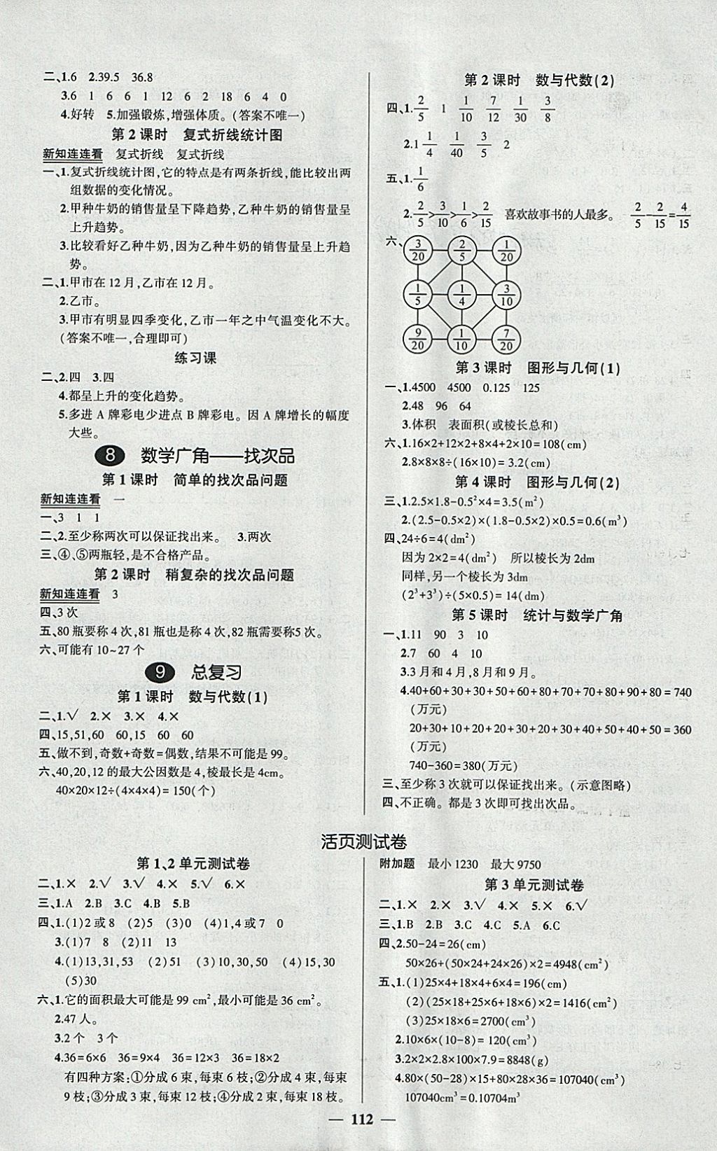 2018年创优作业100分导学案五年级数学下册人教版 参考答案第6页