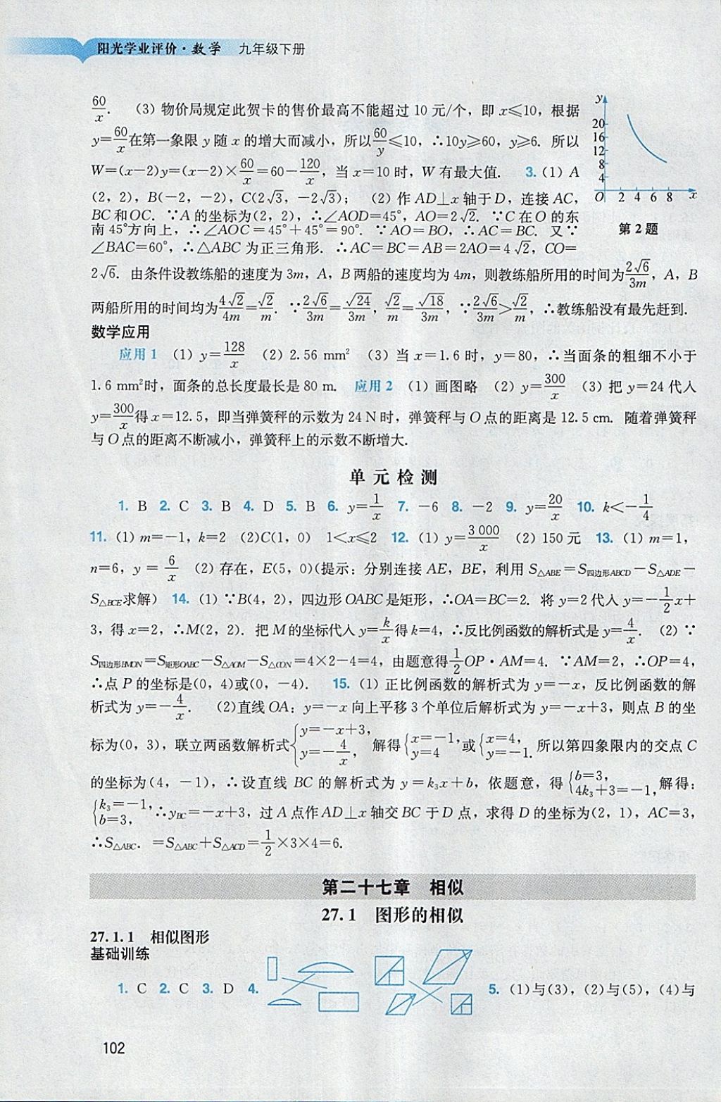 2018年陽光學(xué)業(yè)評(píng)價(jià)九年級(jí)數(shù)學(xué)下冊(cè)人教版 參考答案第2頁