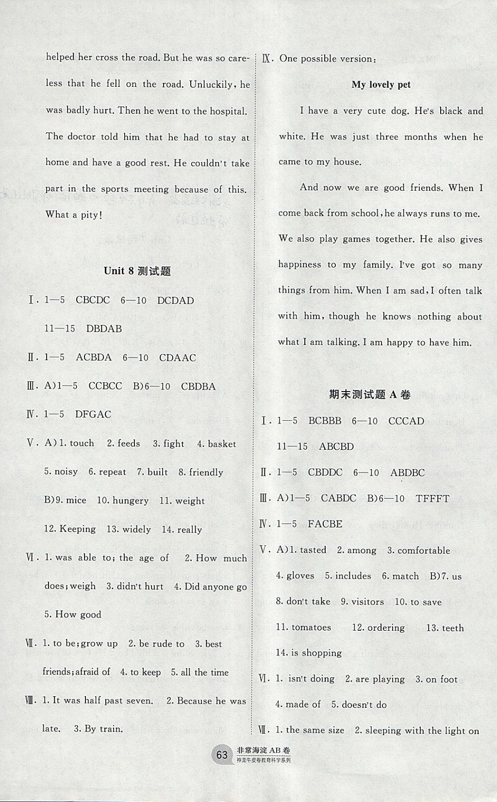 2018年海淀單元測(cè)試AB卷七年級(jí)英語下冊(cè)魯教版 參考答案第7頁(yè)