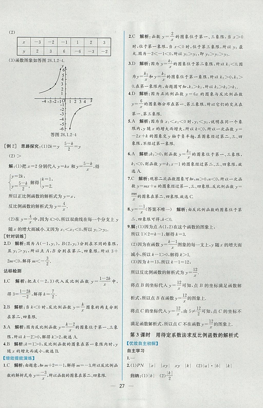 2018年同步導(dǎo)學(xué)案課時(shí)練九年級數(shù)學(xué)下冊人教版 參考答案第3頁