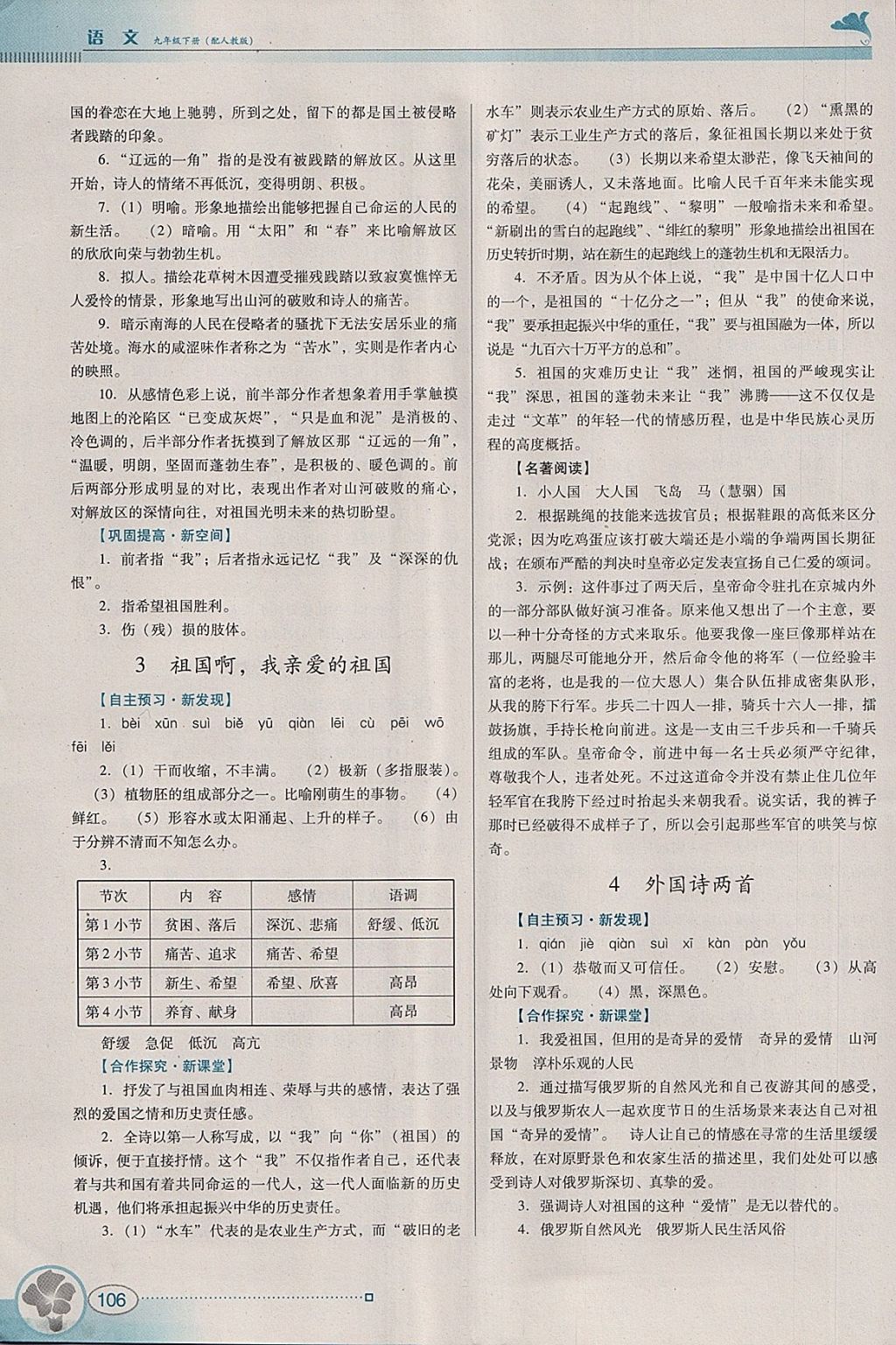 2018年南方新課堂金牌學(xué)案九年級語文下冊人教版 參考答案第2頁