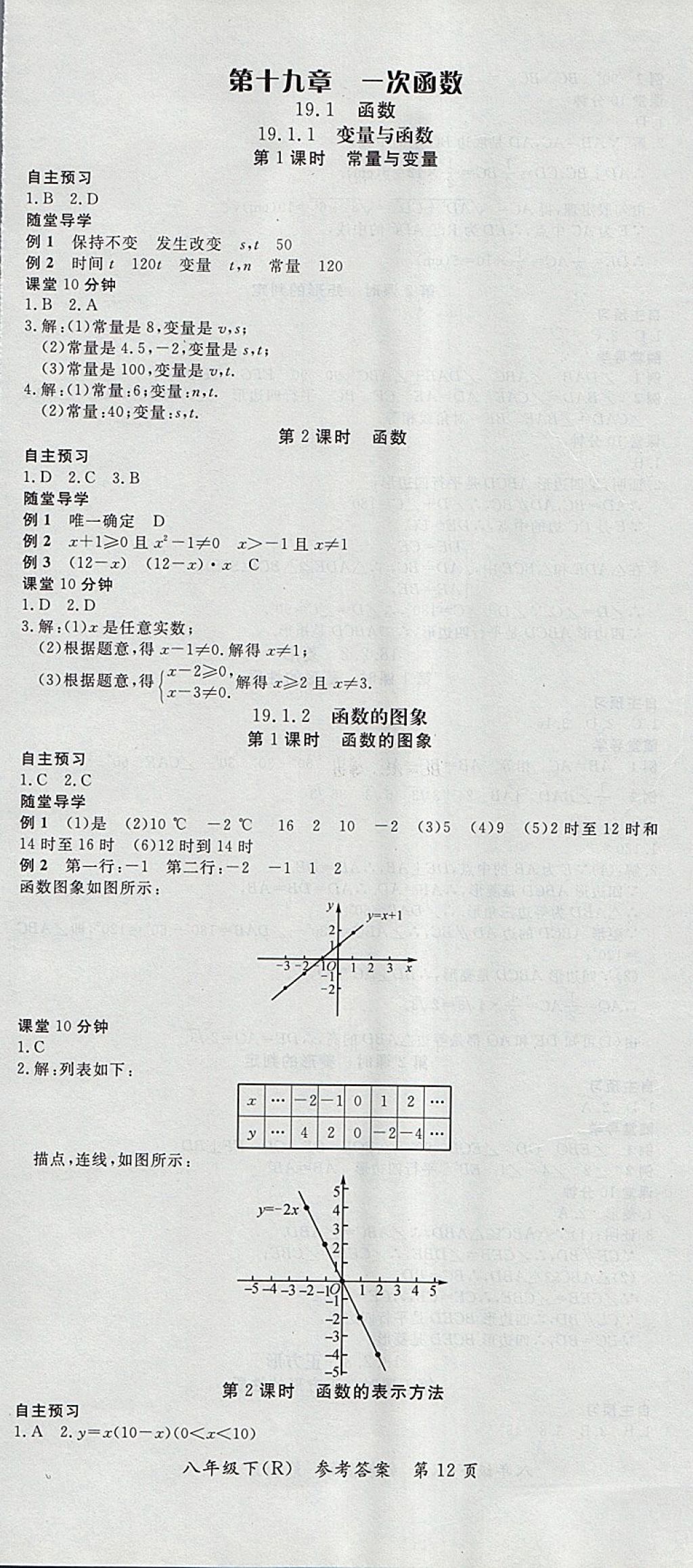 2018年名师三导学练考八年级数学下册人教版 参考答案第12页