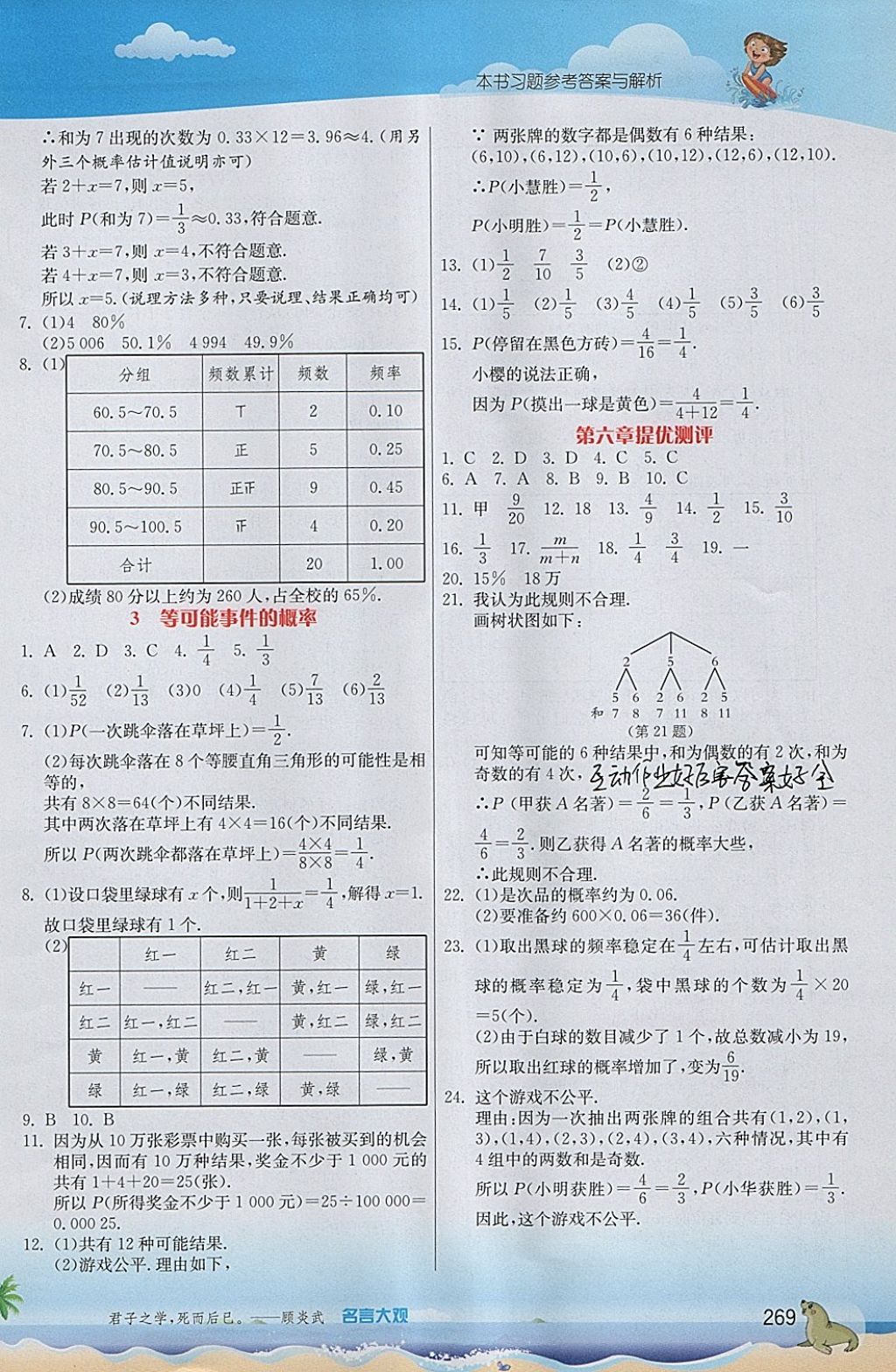 2018年實驗班提優(yōu)課堂七年級數(shù)學(xué)下冊北師大版 參考答案第21頁