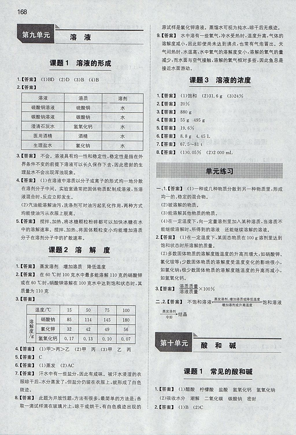 2018年一本初中化学九年级下册人教版 参考答案第43页