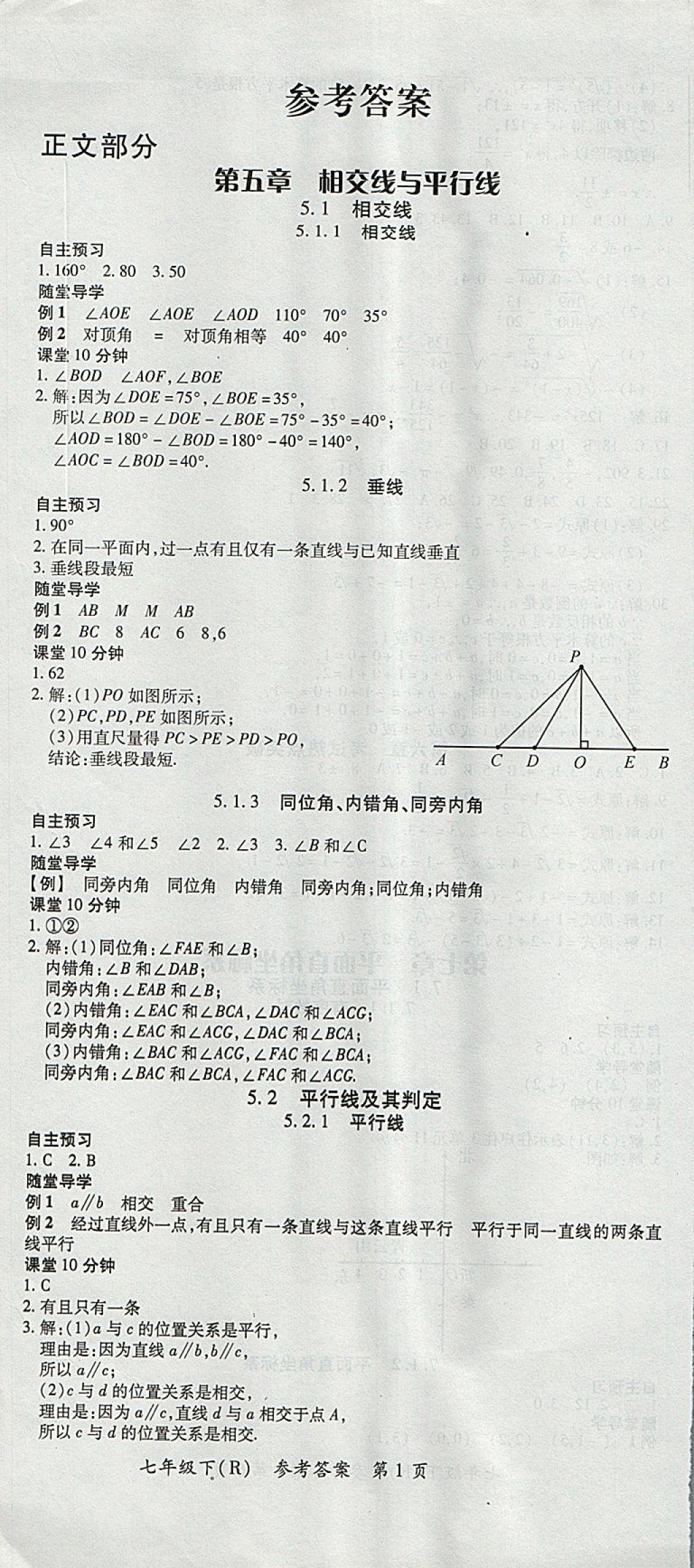 2018年名師三導(dǎo)學(xué)練考七年級(jí)數(shù)學(xué)下冊(cè)人教版 參考答案第1頁(yè)