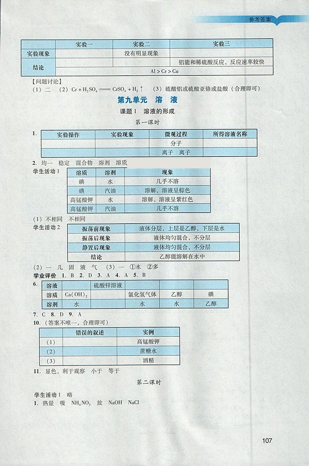 2018年陽光學(xué)業(yè)評價(jià)九年級化學(xué)下冊人教版 參考答案第4頁