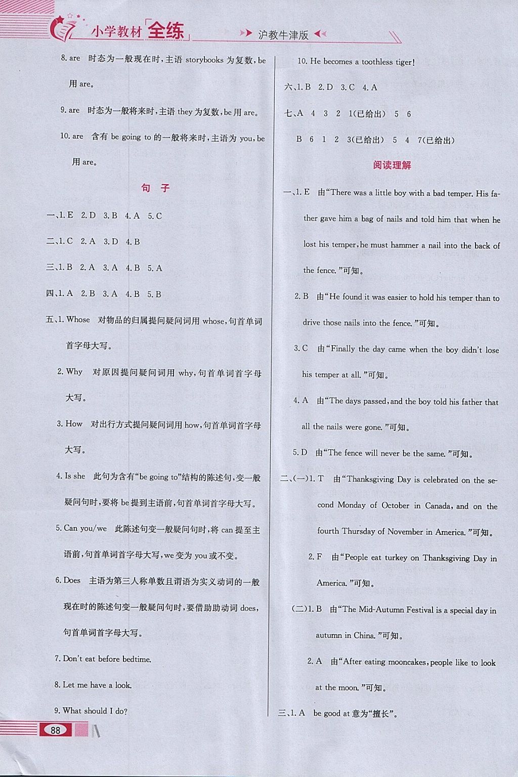 2018年小學教材全練五年級英語下冊滬教牛津版三起 參考答案第20頁