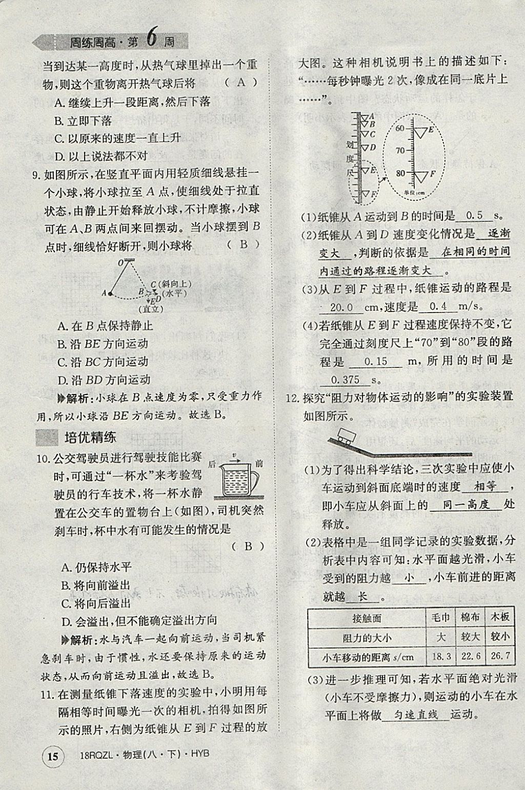 2018年日清周練限時(shí)提升卷八年級(jí)物理下冊(cè)滬粵版 參考答案第15頁(yè)