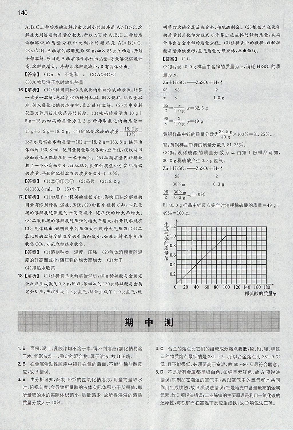 2018年一本初中化学九年级下册人教版 参考答案第15页