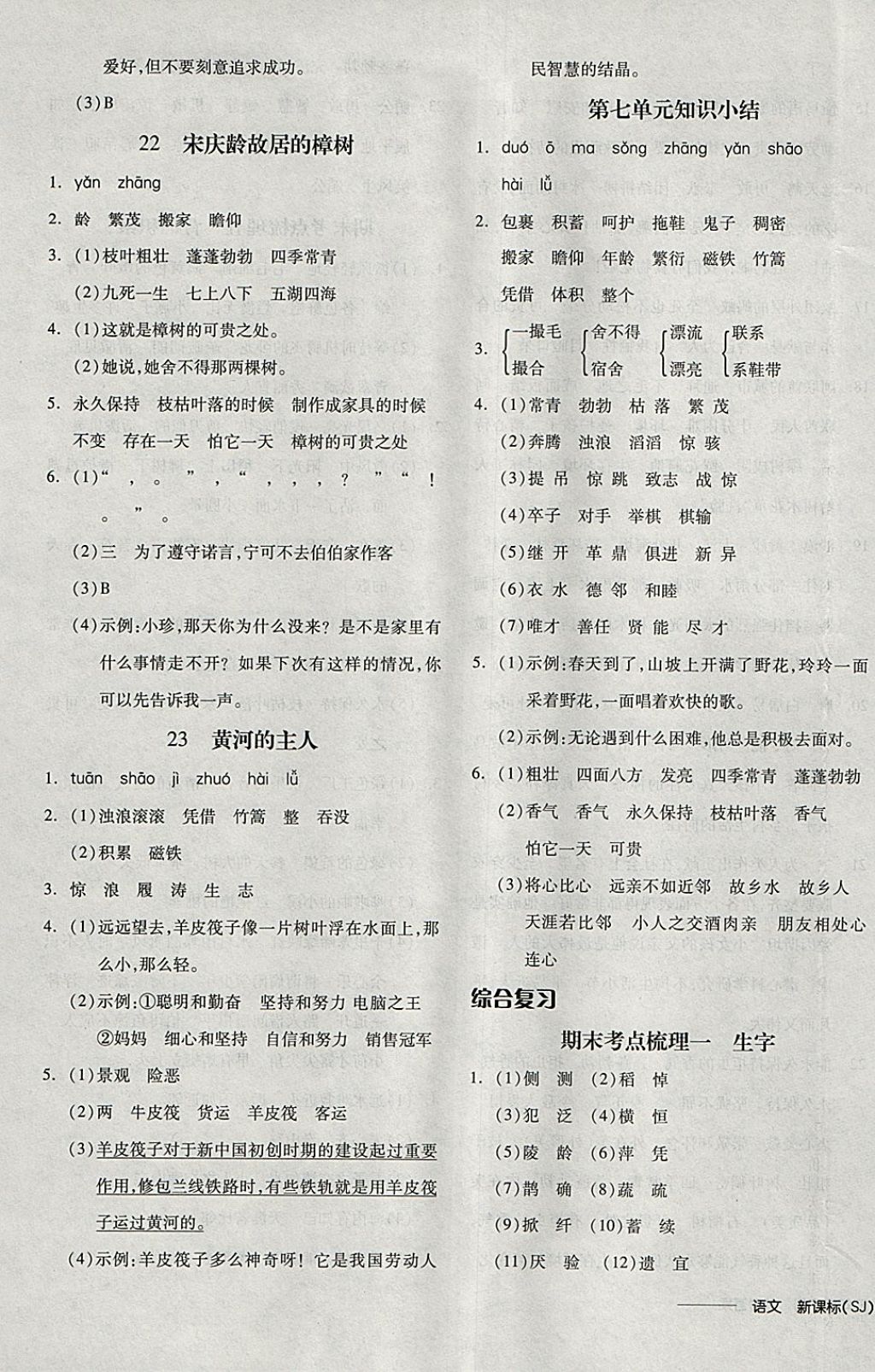 2018年全品学练考四年级语文下册苏教版 参考答案第16页