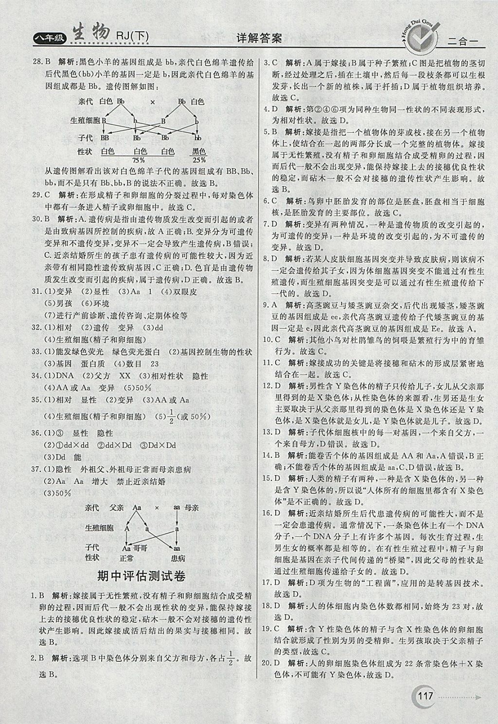 2018年紅對(duì)勾45分鐘作業(yè)與單元評(píng)估八年級(jí)生物下冊(cè)人教版 參考答案第25頁