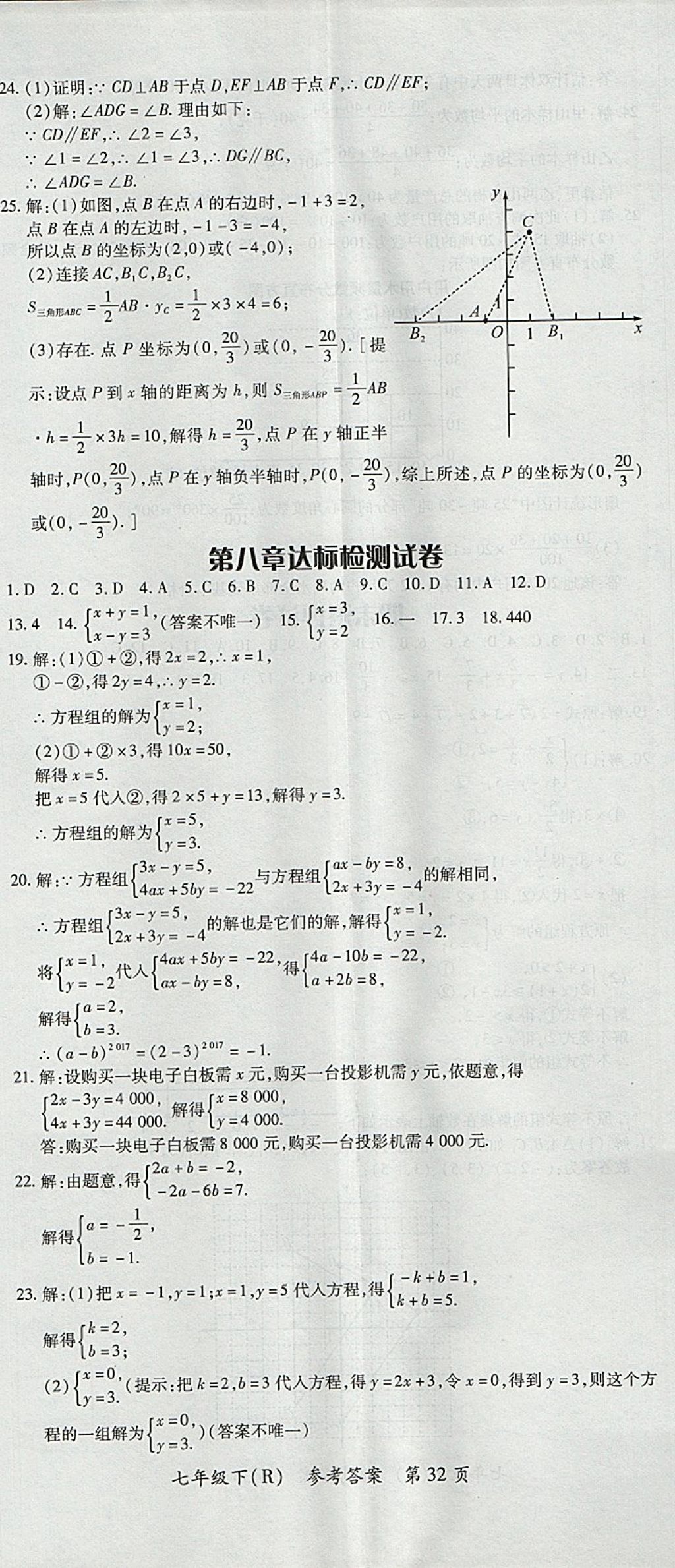 2018年名師三導(dǎo)學(xué)練考七年級(jí)數(shù)學(xué)下冊(cè)人教版 參考答案第32頁(yè)