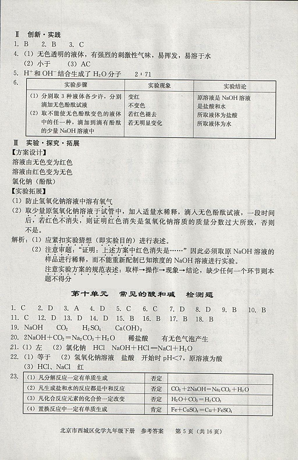 2018年學(xué)習(xí)探究診斷九年級(jí)化學(xué)下冊(cè) 參考答案第5頁(yè)