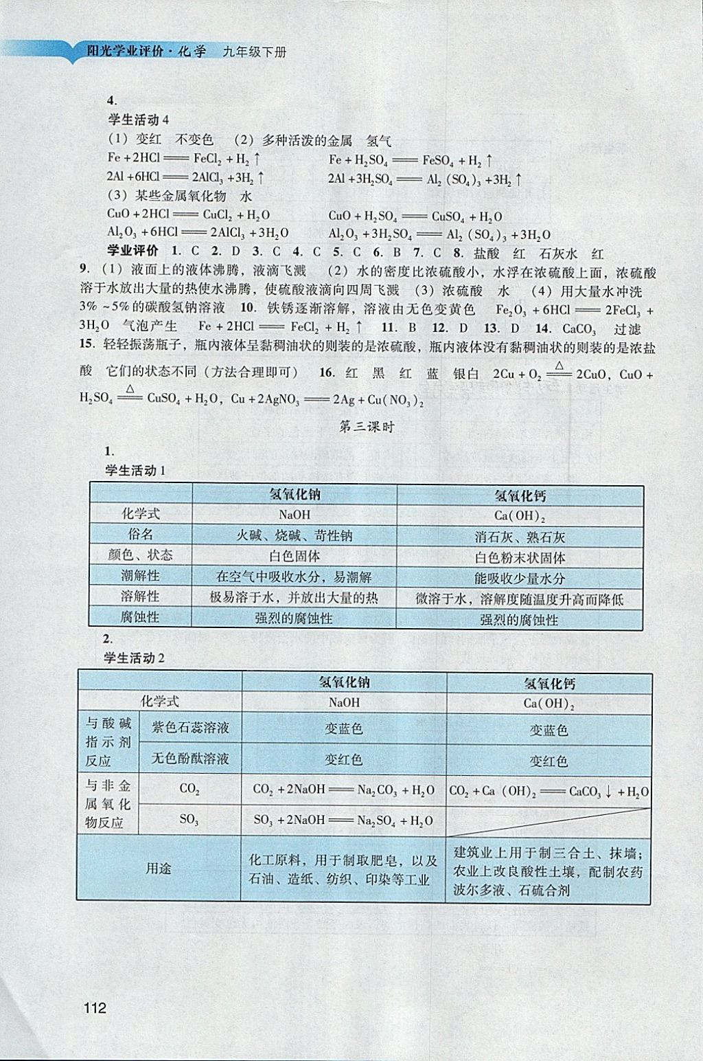 2018年陽光學(xué)業(yè)評價九年級化學(xué)下冊人教版 參考答案第9頁