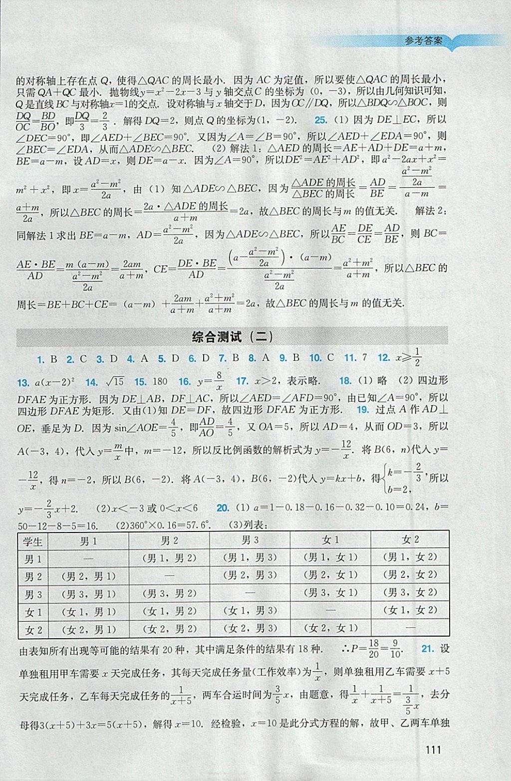 2018年陽光學(xué)業(yè)評價九年級數(shù)學(xué)下冊人教版 參考答案第11頁