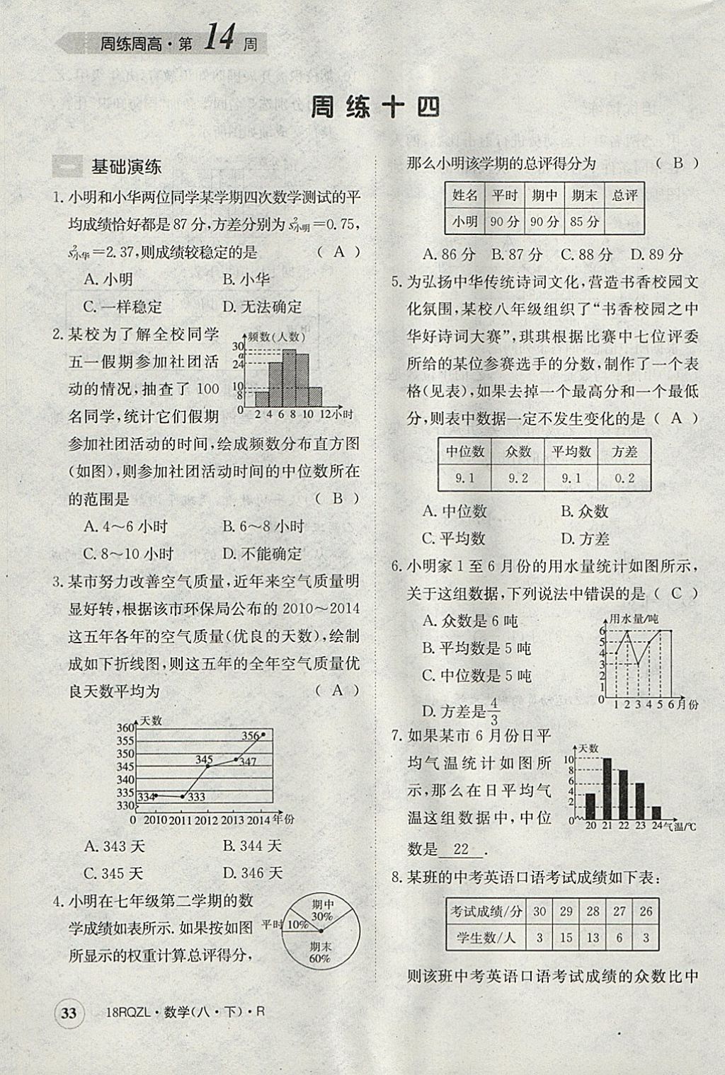 2018年日清周練限時(shí)提升卷八年級數(shù)學(xué)下冊人教版 參考答案第33頁