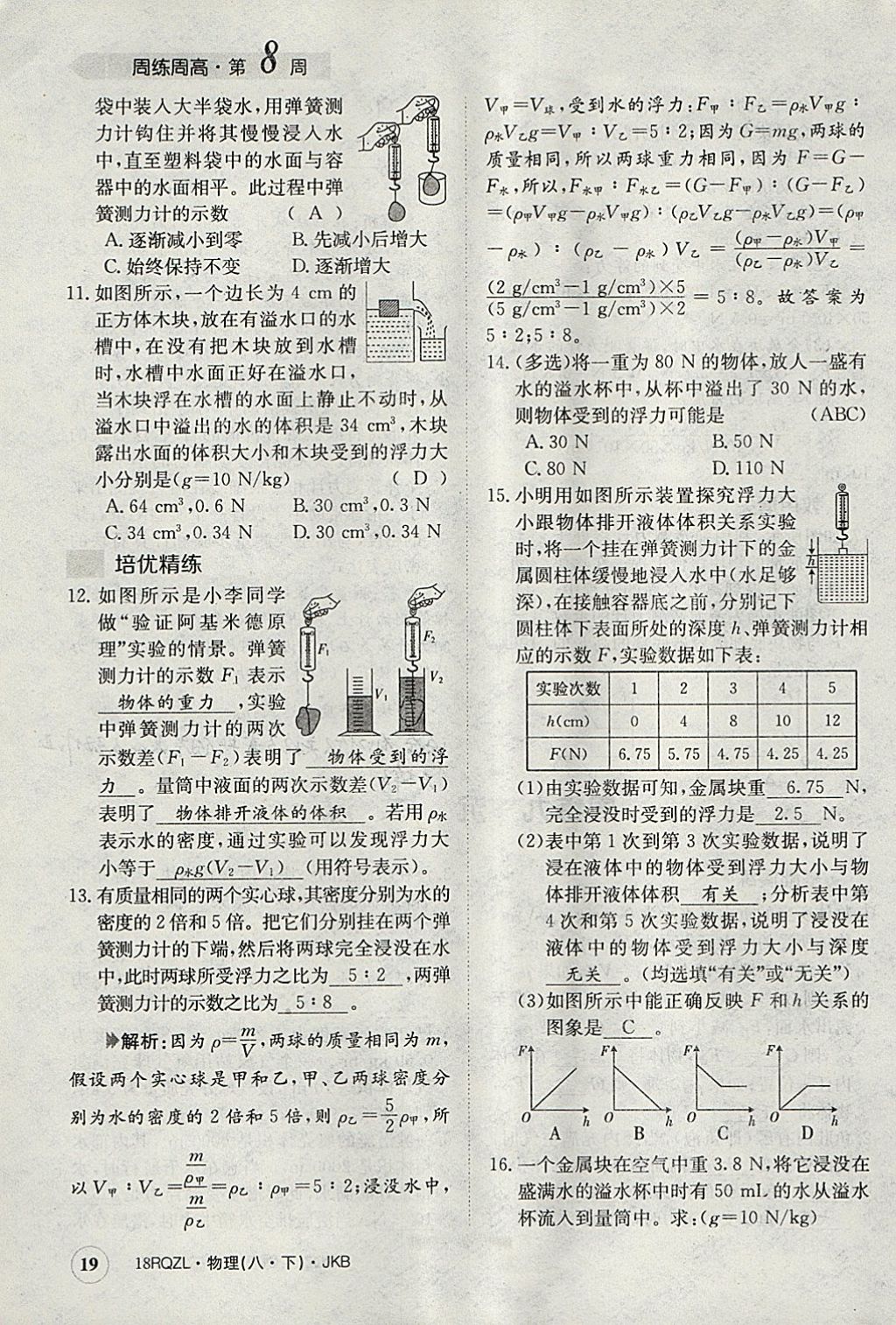 2018年日清周練限時提升卷八年級物理下冊教科版 參考答案第19頁