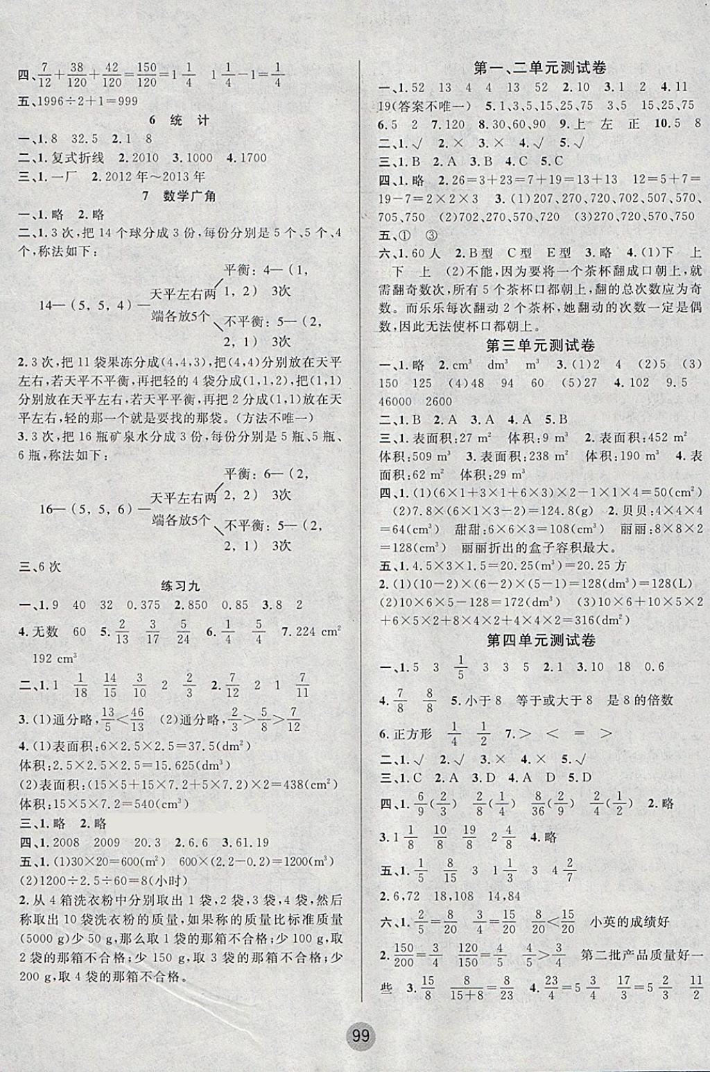 2018年英才小狀元同步優(yōu)化練與測五年級數(shù)學(xué)下冊人教版 參考答案第7頁