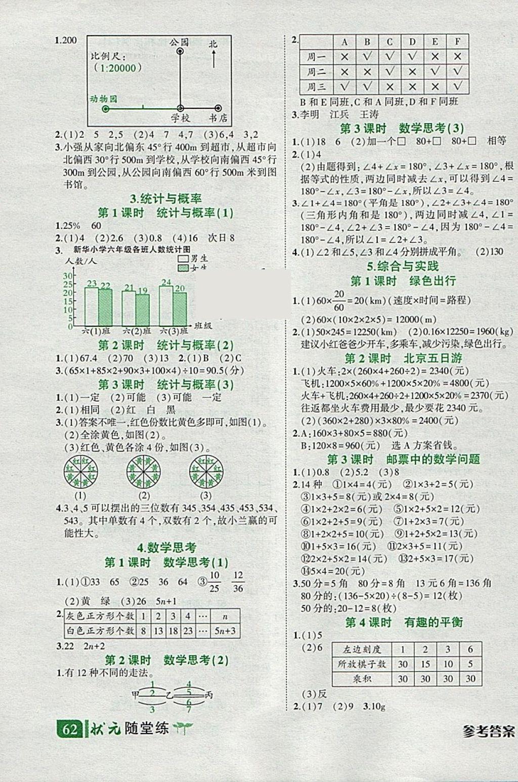 2018年黄冈状元成才路状元作业本六年级数学下册人教版 参考答案第27页