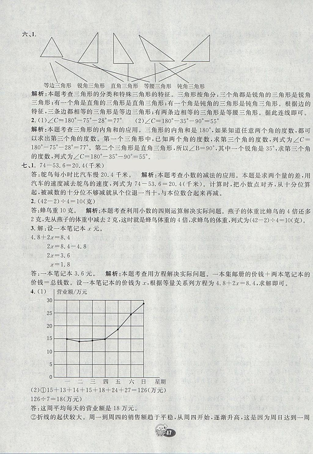 2018年七彩練霸四年級數(shù)學(xué)下冊北師大版 參考答案第47頁