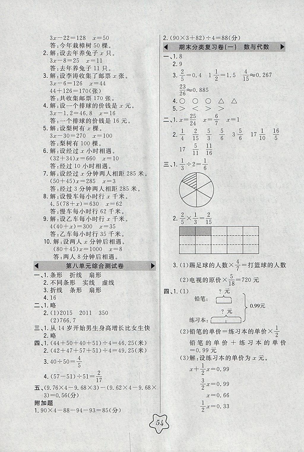 2018年北大绿卡五年级数学下册北师大版 参考答案第9页