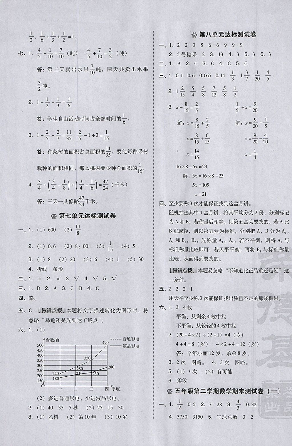 2018年好卷五年级数学下册人教版 参考答案第5页