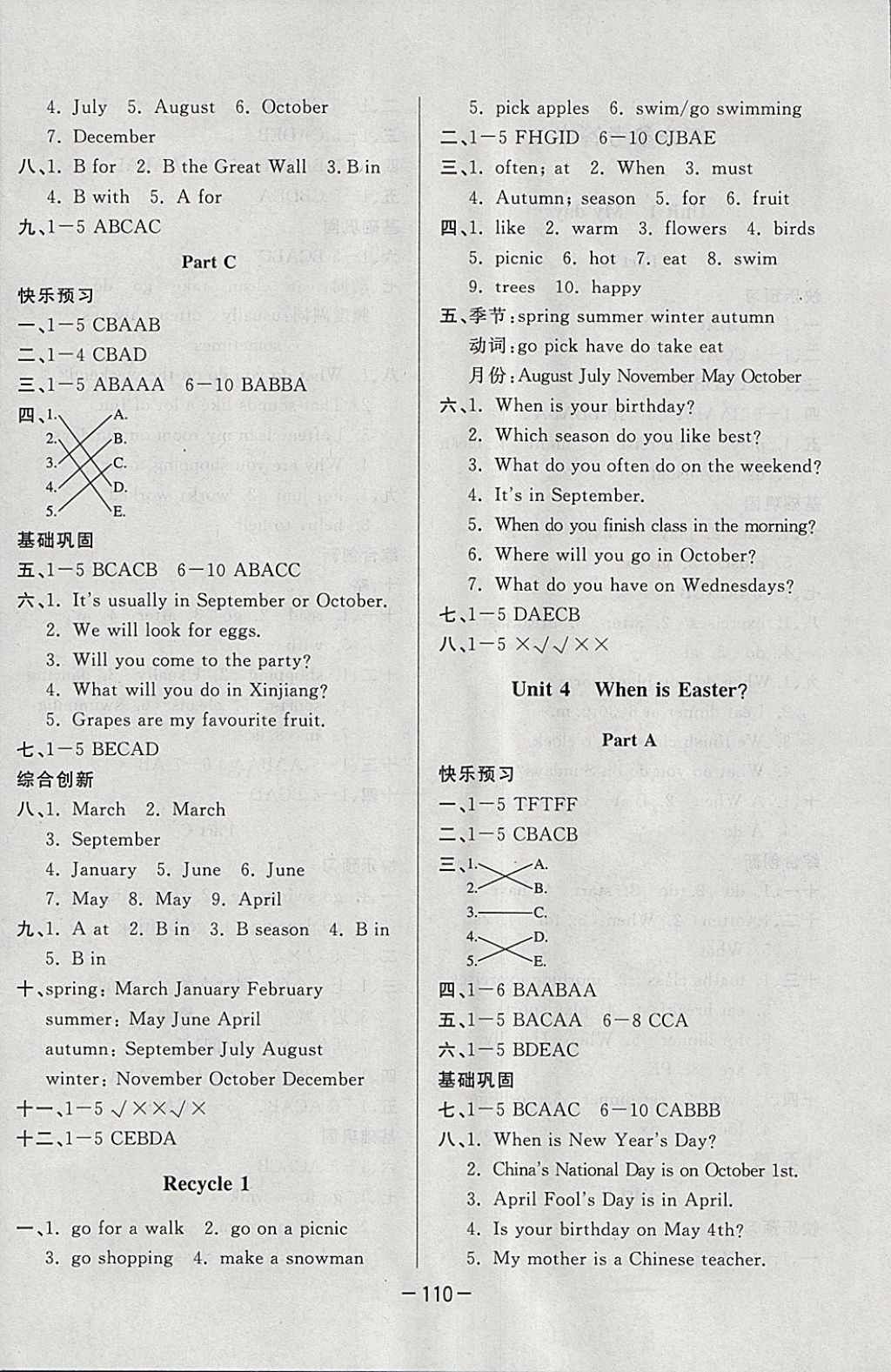 2018年A加優(yōu)化作業(yè)本五年級(jí)英語(yǔ)下冊(cè)人教版 參考答案第4頁(yè)