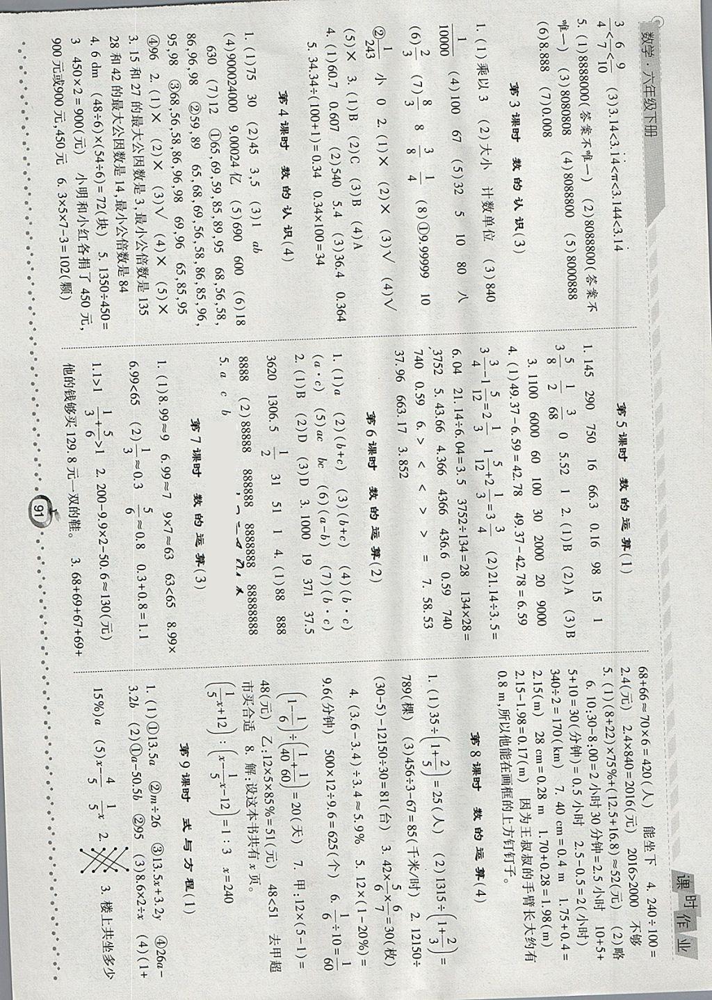 2018年經(jīng)綸學(xué)典課時作業(yè)六年級數(shù)學(xué)下冊人教版 參考答案第9頁