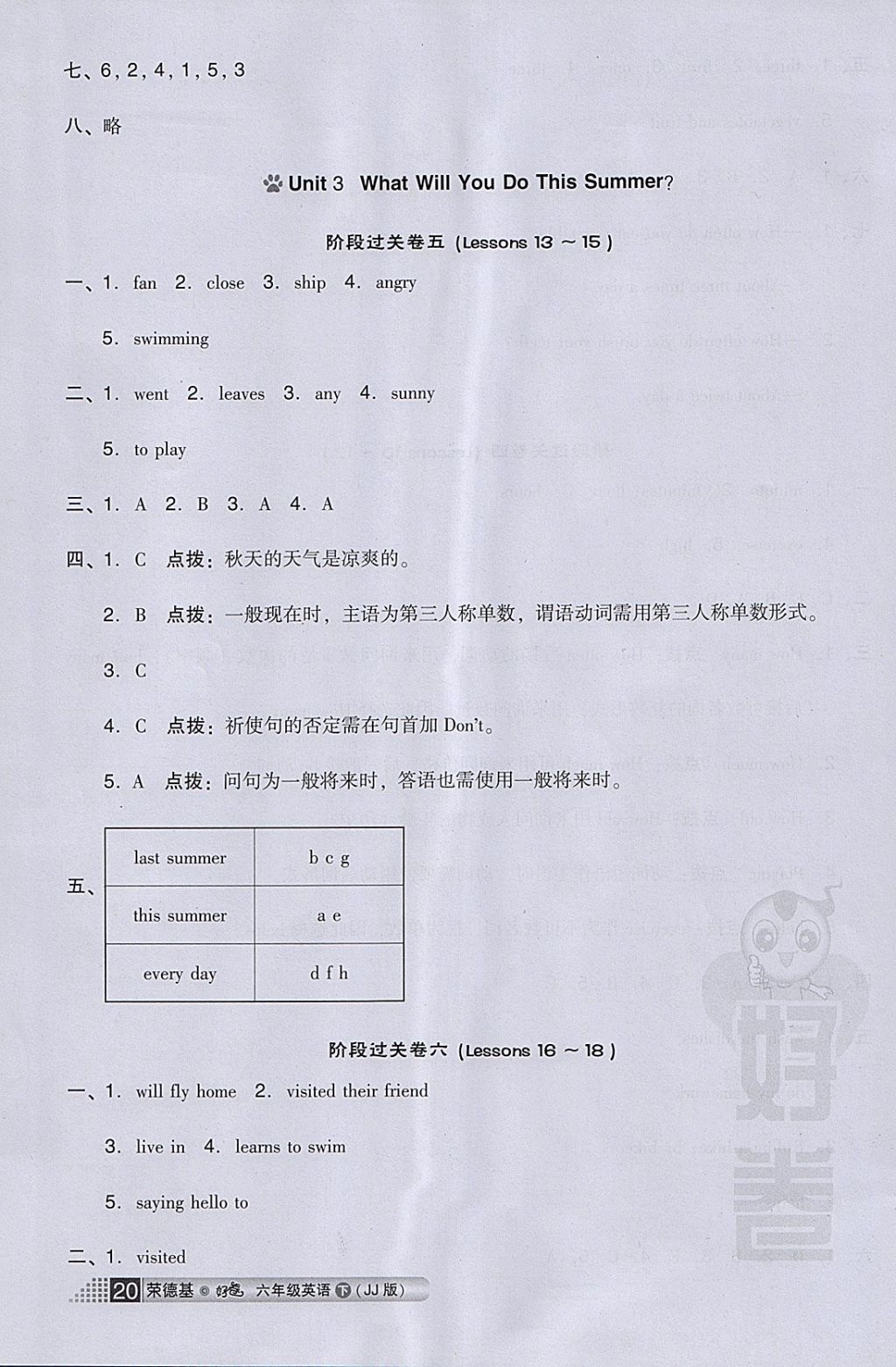 2018年好卷六年级英语下册冀教版三起 参考答案第12页