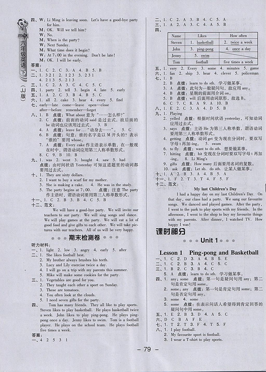 2018年綜合應(yīng)用創(chuàng)新題典中點六年級英語下冊冀教版三起 參考答案第3頁