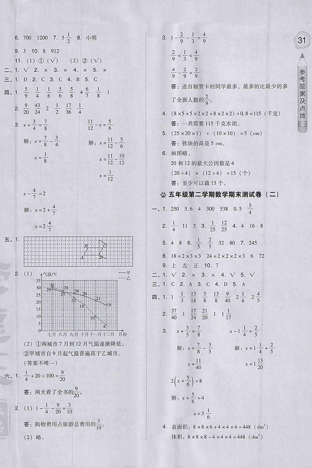 2018年好卷五年级数学下册人教版 参考答案第6页