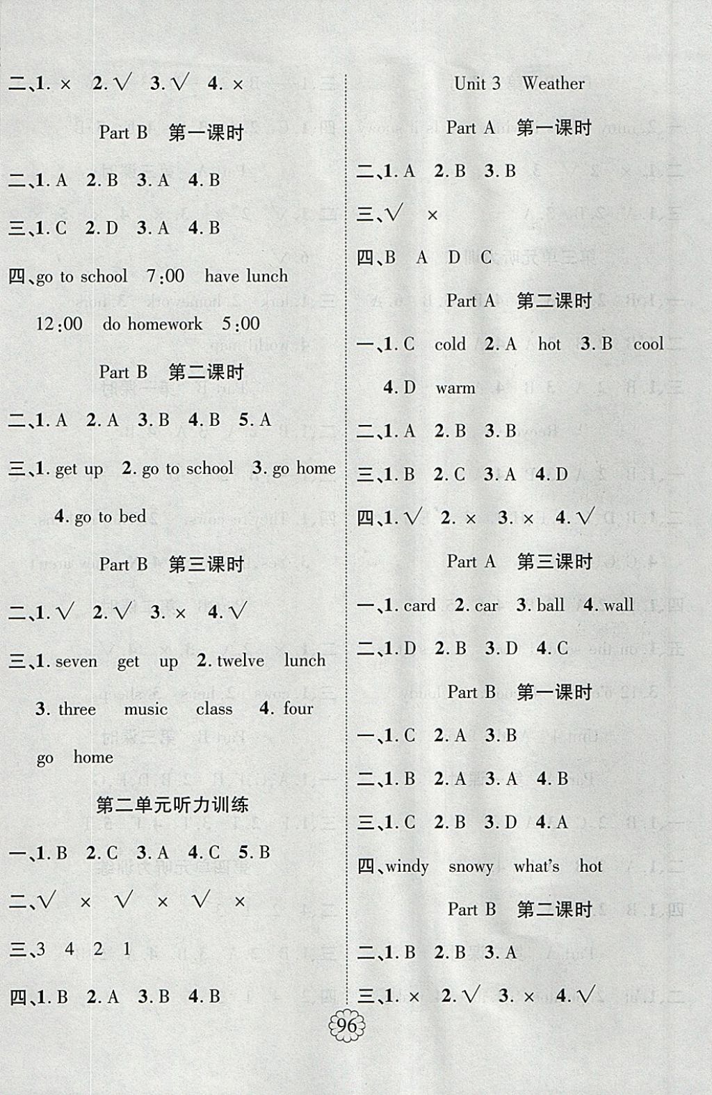 2018年暢優(yōu)新課堂四年級英語下冊人教PEP版 參考答案第2頁