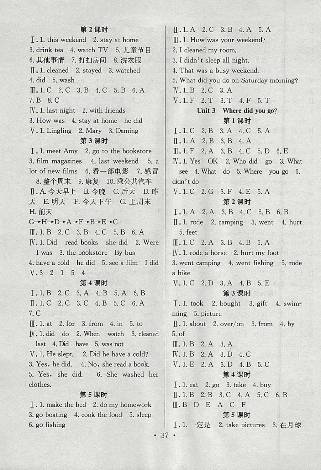 2018年全频道同步课时作业六年级英语下册人教PEP版 参考答案第5页