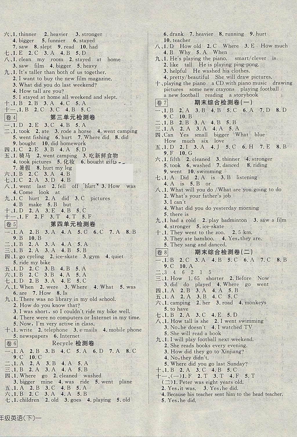 2018年探究樂園高效課堂導(dǎo)學(xué)案六年級(jí)英語下冊(cè) 參考答案第8頁