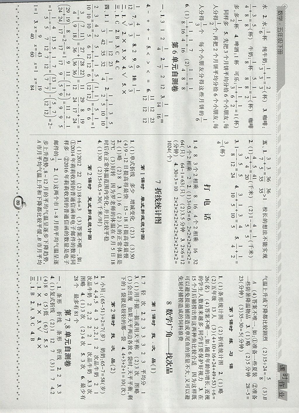 2018年經(jīng)綸學(xué)典課時(shí)作業(yè)五年級數(shù)學(xué)下冊人教版 參考答案第9頁