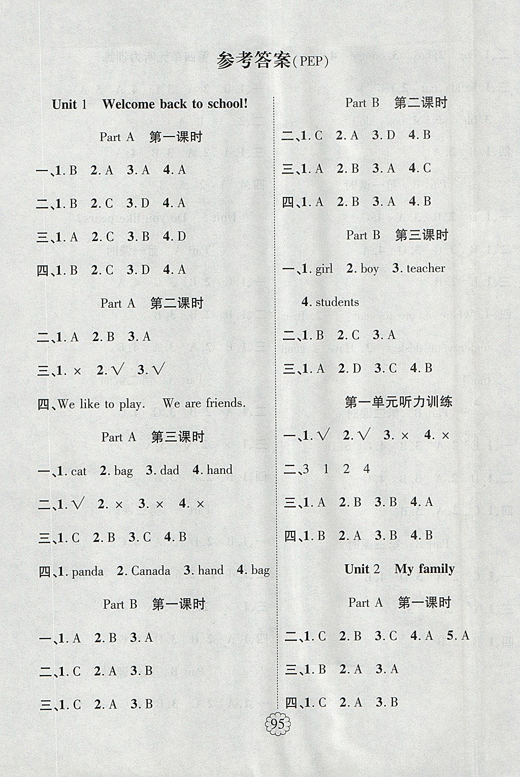 2018年暢優(yōu)新課堂三年級英語下冊人教PEP版 參考答案第1頁