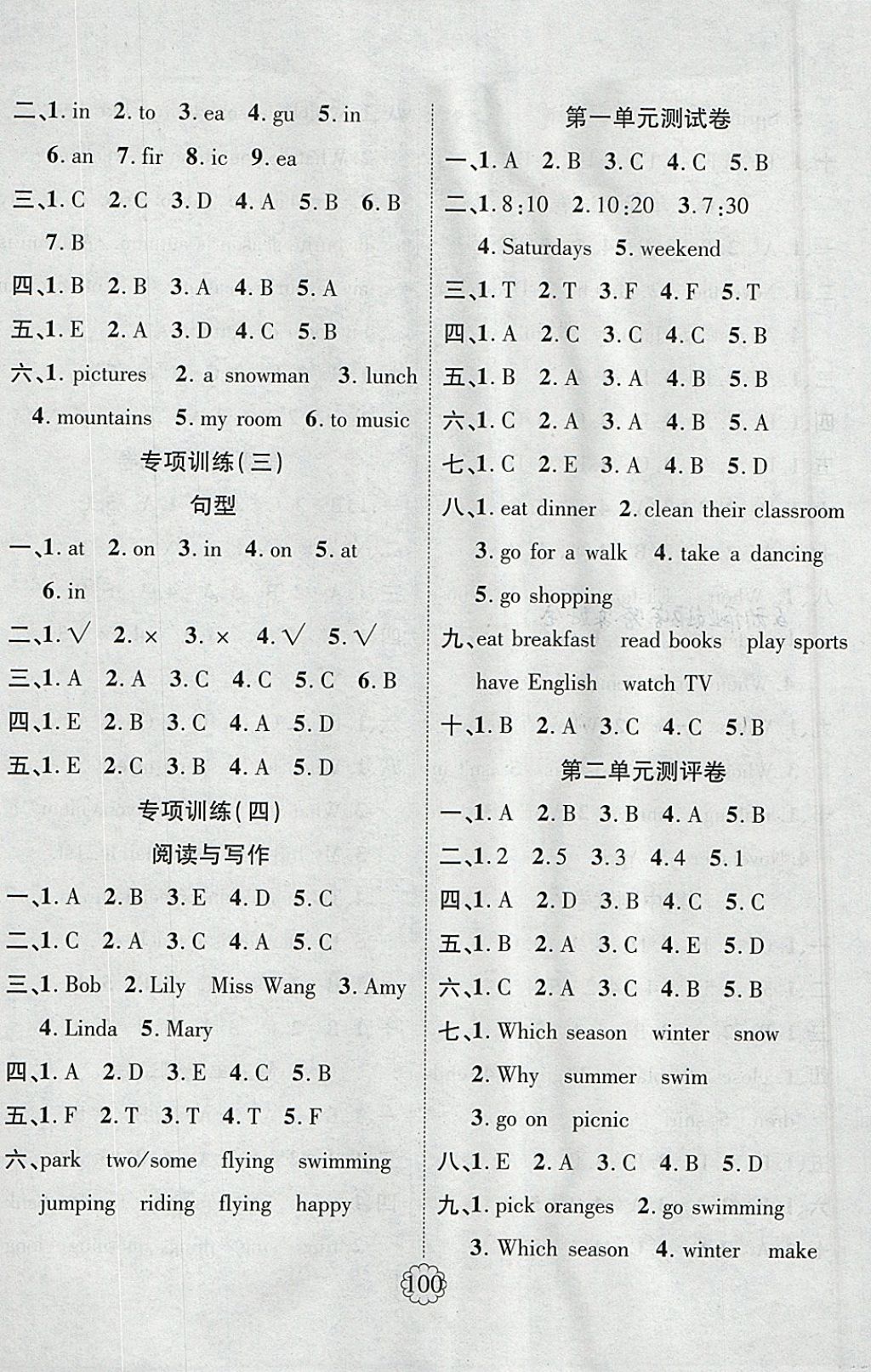 2018年暢優(yōu)新課堂五年級英語下冊人教PEP版 參考答案第6頁